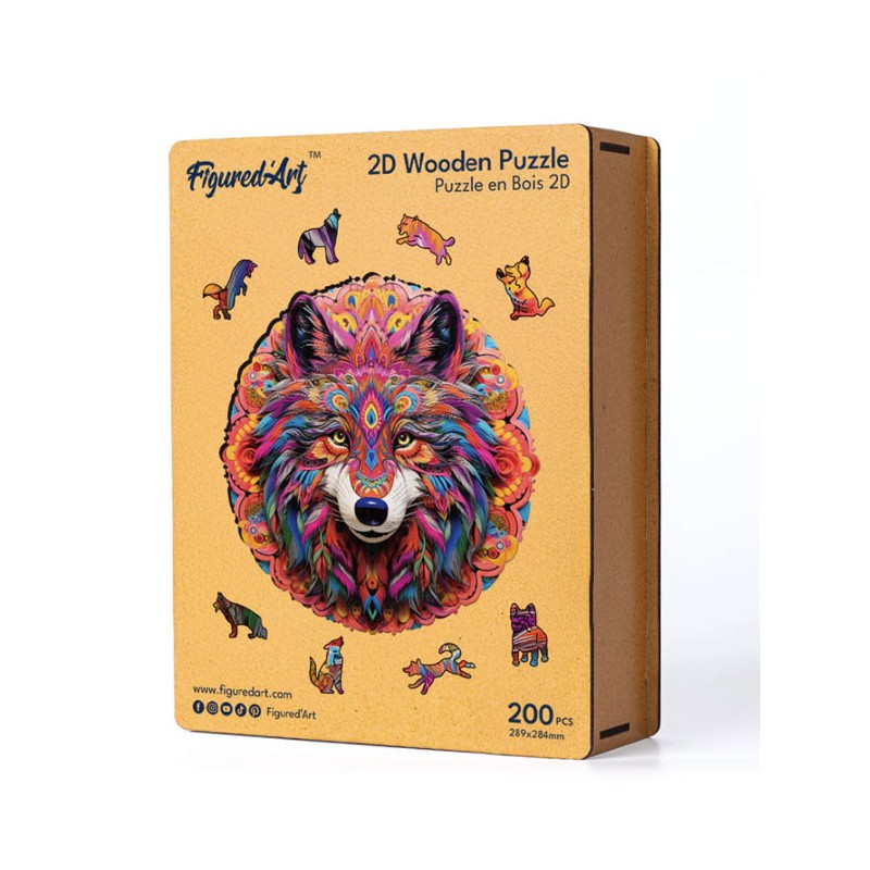 Puzzle en bois 2D x200pcs - Loup vibrant