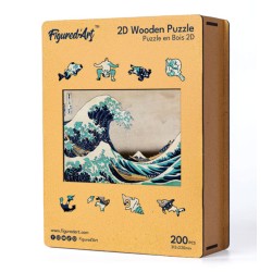 Puzzle en bois 2D x200pcs - La Grande Vague de Kanagawa par Hokusai