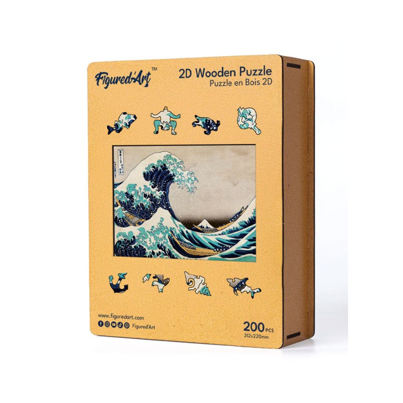 Puzzle en bois 2D x200pcs - La Grande Vague de Kanagawa par Hokusai