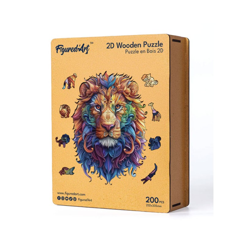 Puzzle en bois 2D x200pcs - Lion vibrant