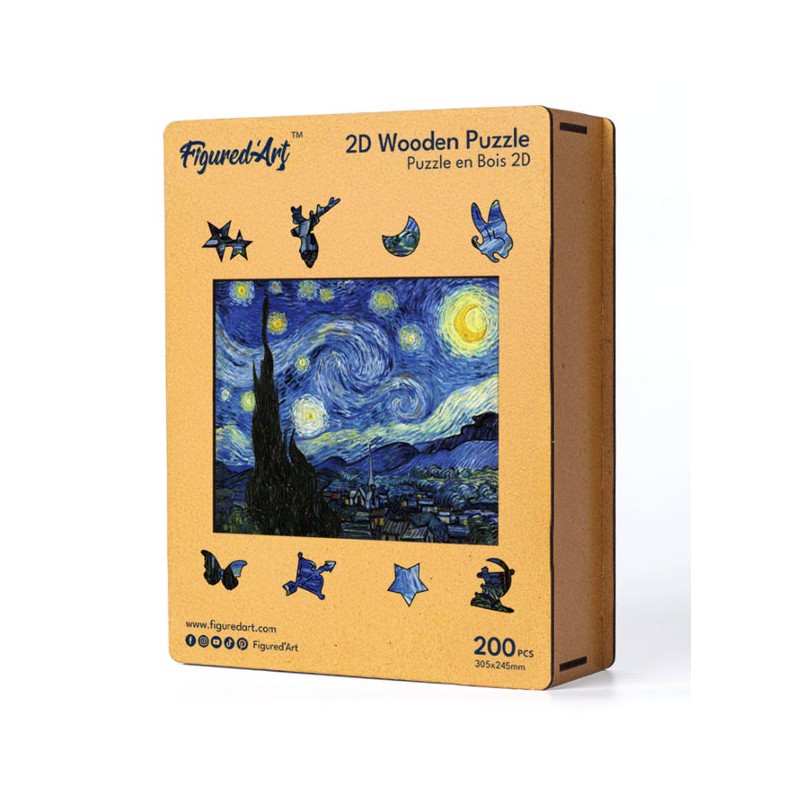 Puzzle en bois 2D x200pcs - La Nuit étoilée de Van Gogh