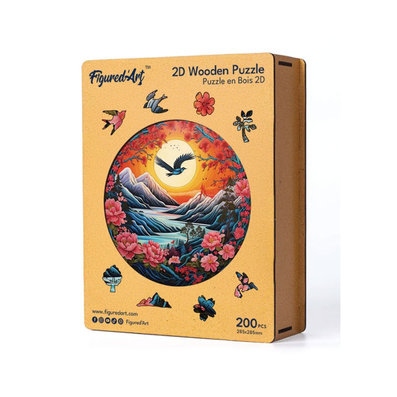 Puzzle en bois 2D x200pcs - Scène de Montagne au coucher du soleil