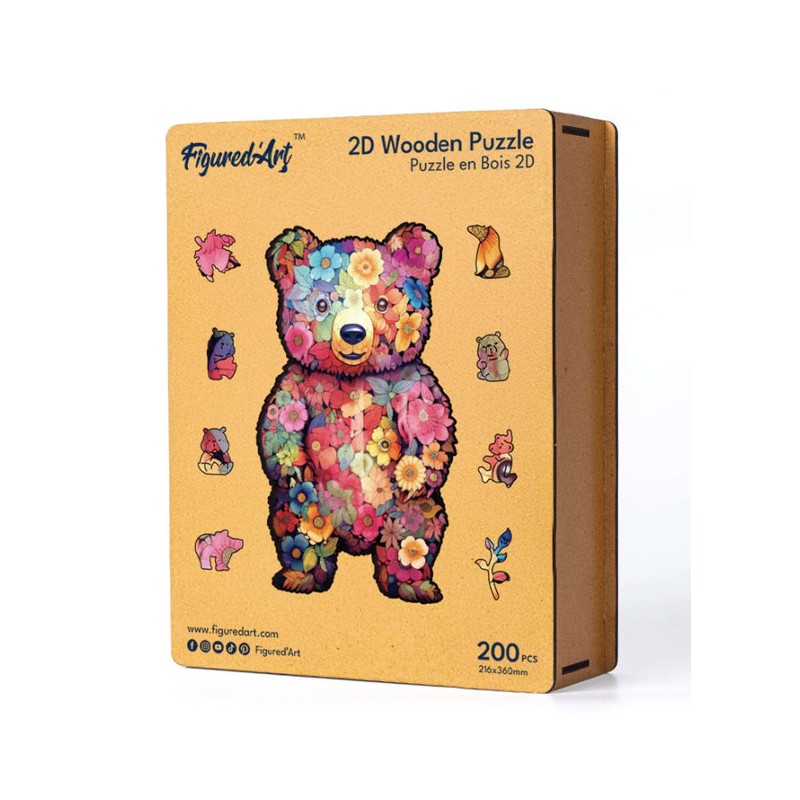 Puzzle en bois 2D x200pcs - Ours en peluche floral