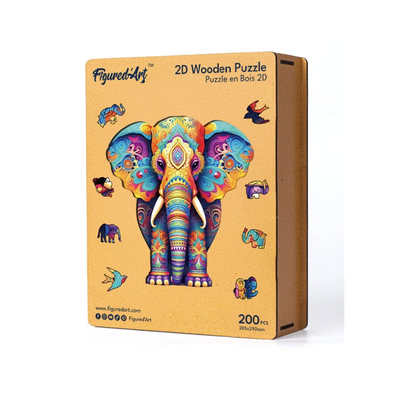 Puzzle en bois 2D x200pcs - Elephant majestueux