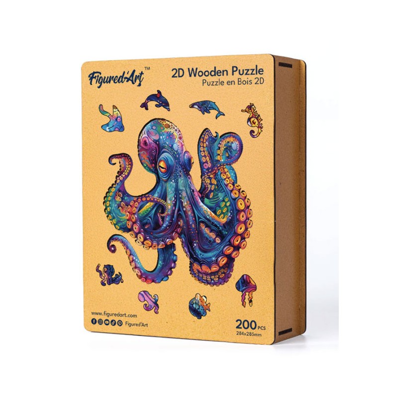 Puzzle en bois 2D x200pcs - Poulpe coloré