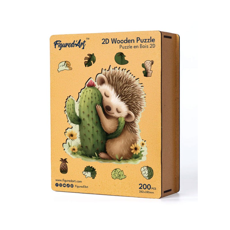 Puzzle en bois 2D x200pcs - Hérisson et cactus