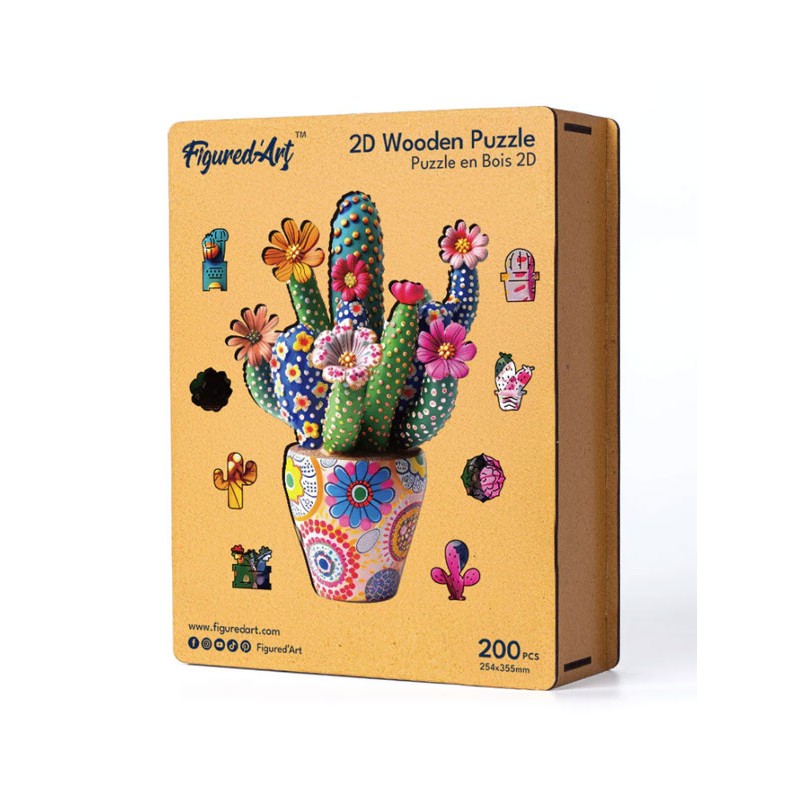 Puzzle en bois 2D x200pcs - Cactus fleuri en pot