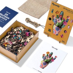 Puzzle en bois 2D x200pcs - Cactus fleuri en pot