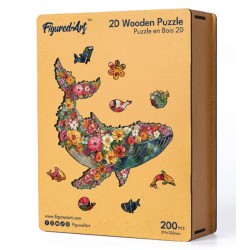 Puzzle en bois 2D x200pcs - Baleine florale