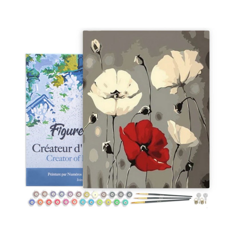 Peinture par numéros sur châssis 40x50cm - Fleurs rouge et blanches