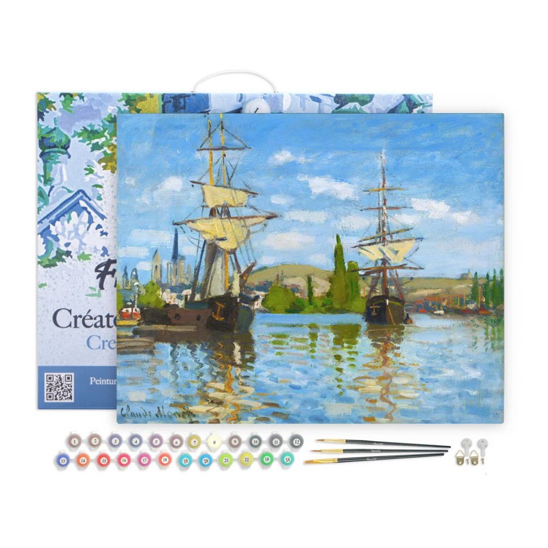 Peinture par numéros Bateaux naviguant sur la Seine, Monet sur châssis 40x50 cm