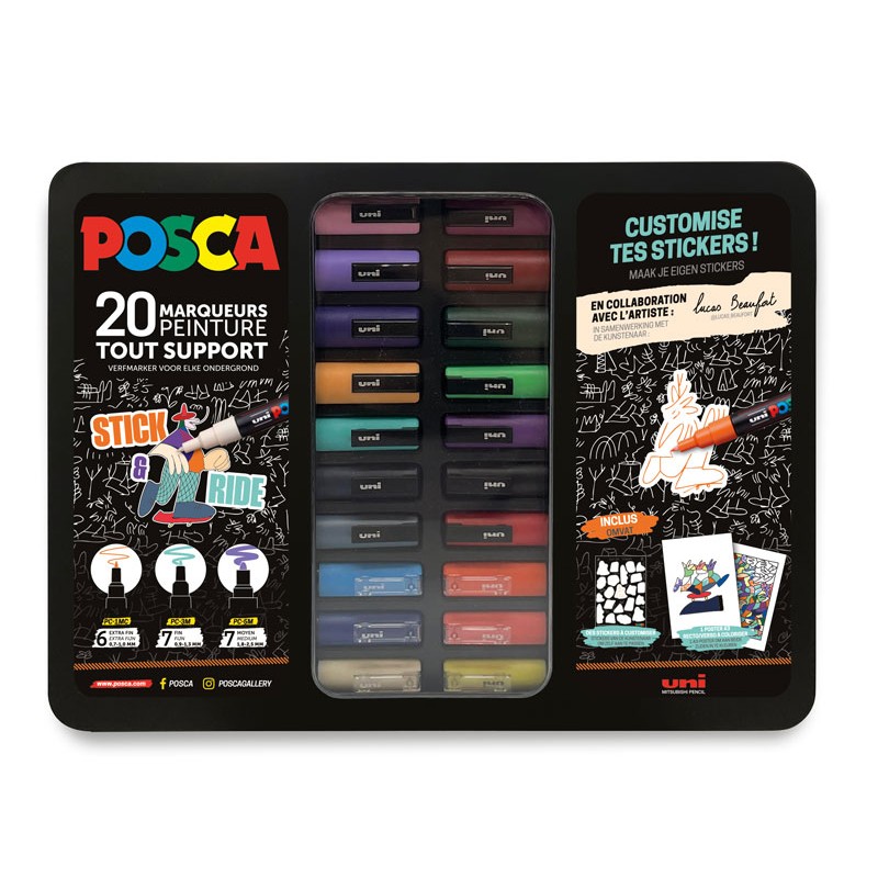 Mallette Posca Stick & Ride de Lucas Beaufort, 20 marqueurs assortis