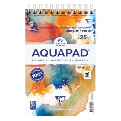 Bloc spiralé aquarelle Aquapad 300g/m²,  25 fls reliées petit côté