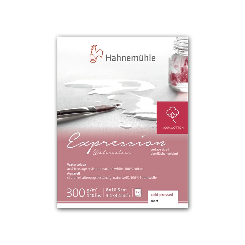 Mini-bloc aquarelle Expression 8x10.5 cm 300 g/m², 12 fls collées petit côté