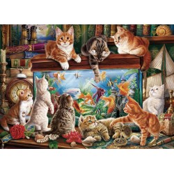 Puzzle 1000 pièces - Chats près de l'aquarium