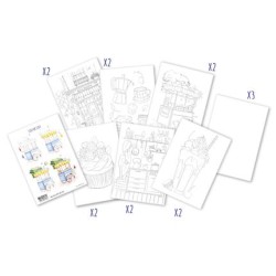 Bloc aquarelle prédessiné Voyage Gourmand, 16 fls 300 g/m² 14.8x21 cm