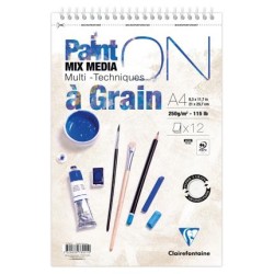 Bloc multi-technique spiralé Paint On à Grain 250 g/m² de 12 fls