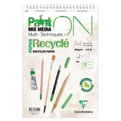 Bloc multi-technique spiralé Paint On recyclé 250 g/m² de 12 fls