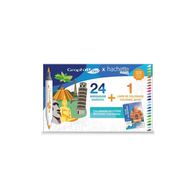 Coffret coloriage mystère 24 marqueurs Graph'It GO + Livre Hachette