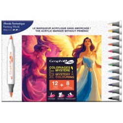 Kit coloriage mystère Monde Fantastique :12 marqueurs Graph'It GO + 8 cartes