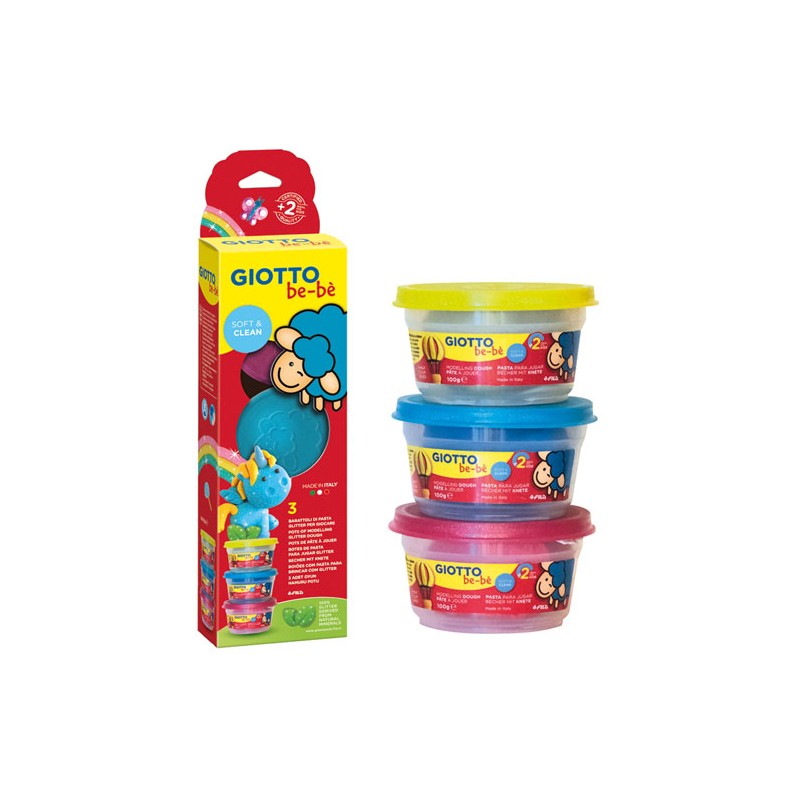 Set de pâte à modeler pailletée Giotto Bé-Bé, 3 pots de 100 g