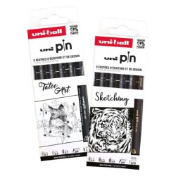 Pochette thématique Tatoos / Sketching / Hand Lettering de 5 feutres Uni-Pin