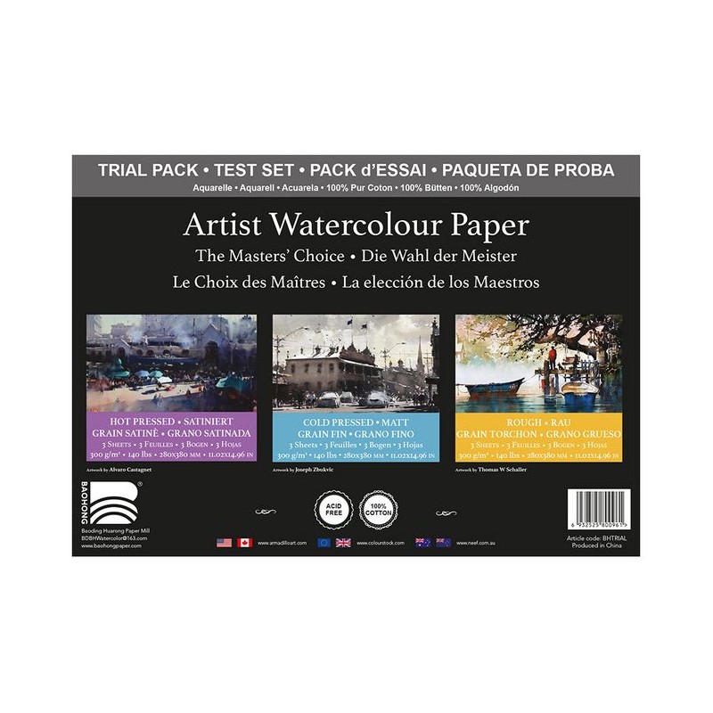 Pack Trio papier BaoHong Masters 300g/m², 3 grains x 3 fls 28x38 cm