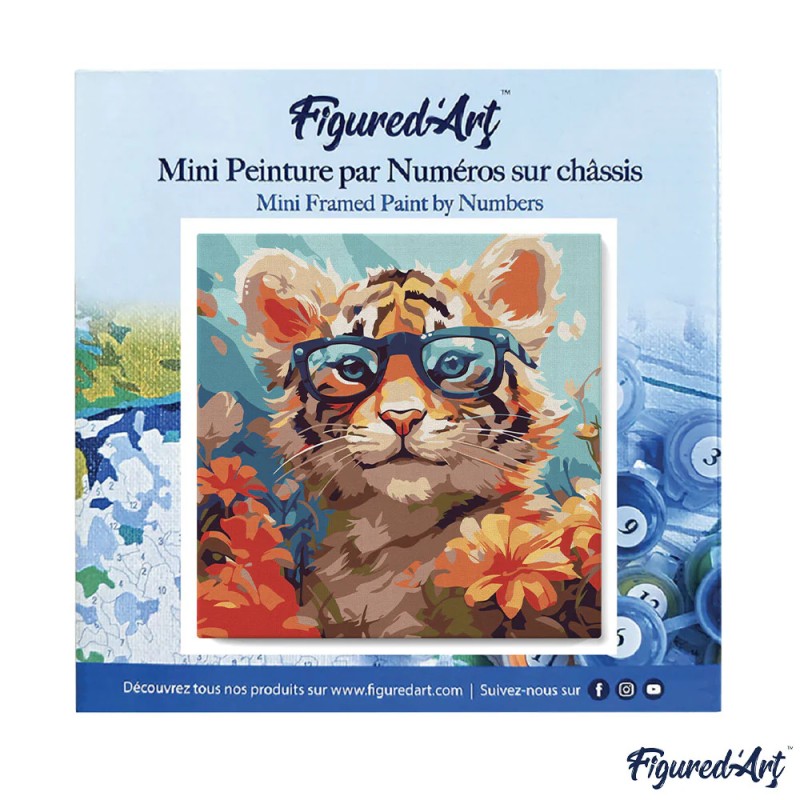Peinture par numéros 20x20 cm sur châssis Bébé Tigre fantaisie et fleurs