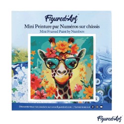 Peinture par numéros 20x20 cm sur châssis Girafe fantaisie et fleurs