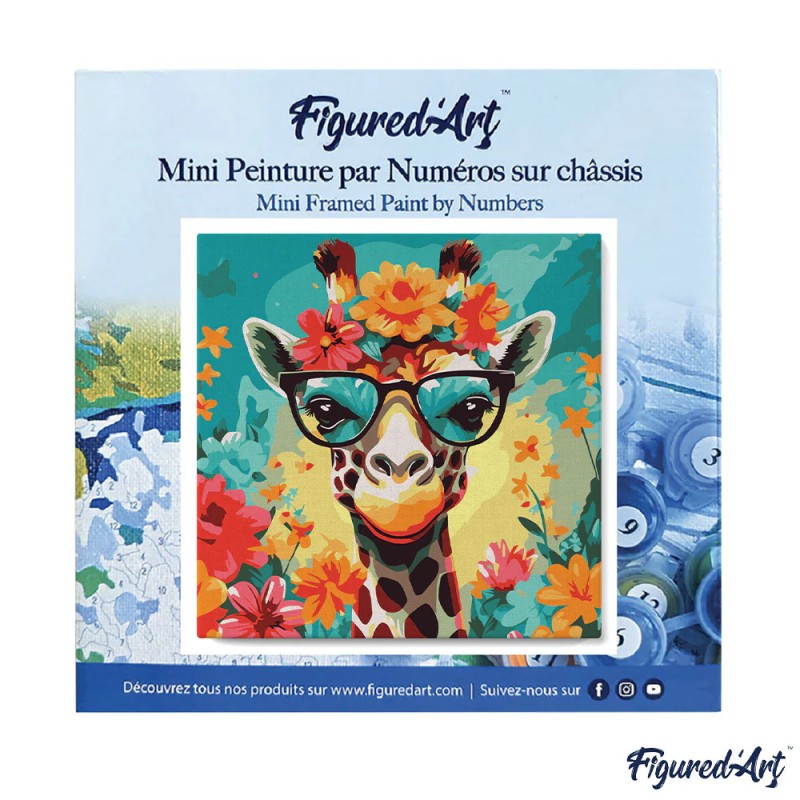 Peinture par numéros 20x20 cm sur châssis Girafe fantaisie et fleurs