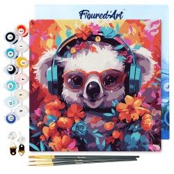 Peinture par numéros 20x20 cm sur châssis Koala fantaisie et fleurs