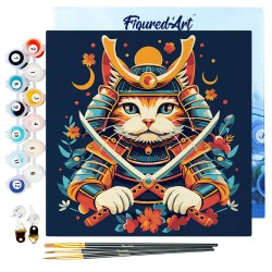 Peinture par numéros 20x20 cm sur châssis Chat Samouraï