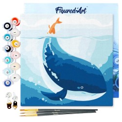 Peinture par numéros 20x20 cm sur châssis Baleine Bleue