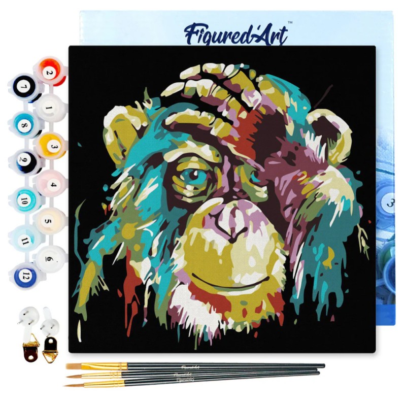 Peinture par numéros Chimpanzé Pop Art sur châssis 20x20 cm
