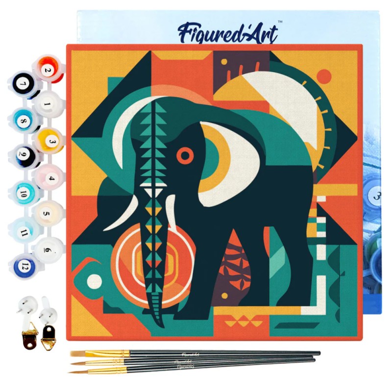 Peinture par numéros Éléphant Art Déco sur châssis 20x20 cm