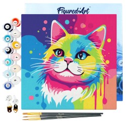 Peinture par numéros 20x20 cm sur châssis Chat Abstrait Pop Art