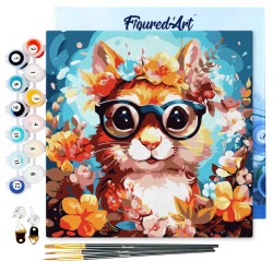 Peinture par numéros 20x20 cm sur châssis Écureuil fantaisie et fleurs