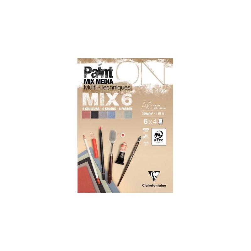 Bloc multi-technique Paint On Mix 6, assortiment 6 couleurs x 4 fls
