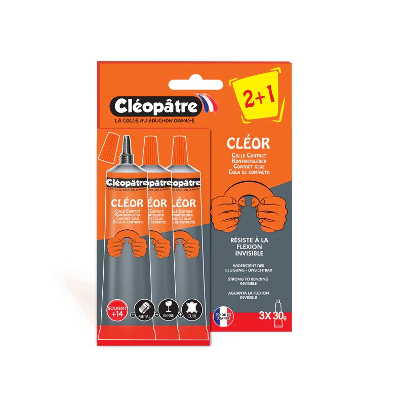 Lot de 3 tubes de colle contact multi-matériaux Cléor 33 g