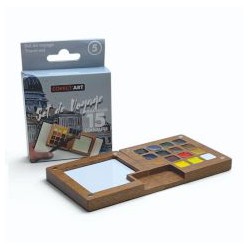 Mini-palette en bois de 15 couleurs d'aquarelle Gansaï