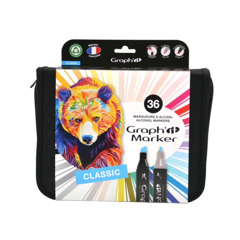 Trousse 36 Marqueurs à Alcool Graph'it Basics Colors