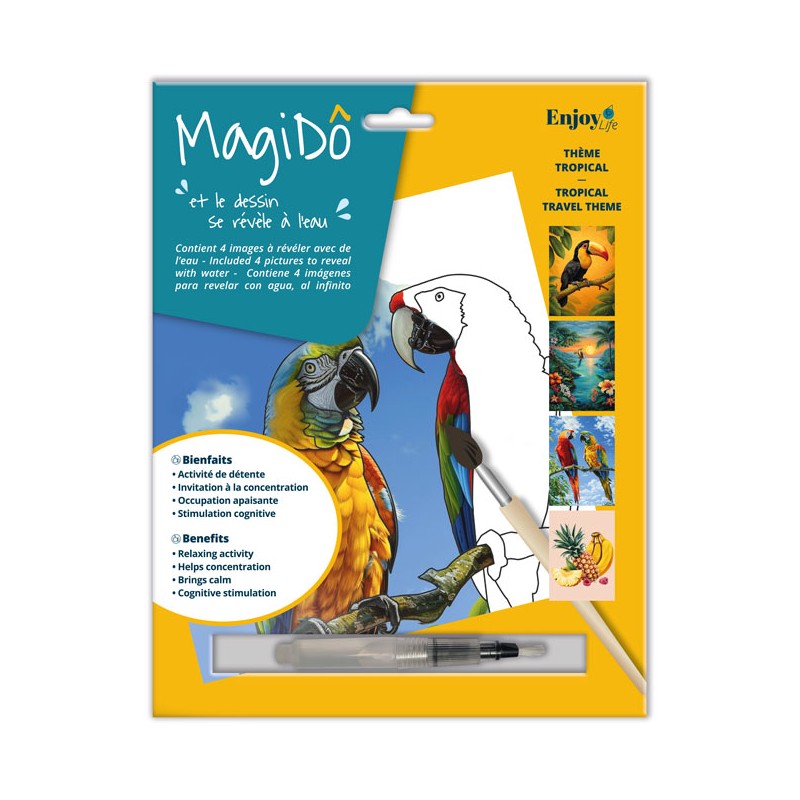 Coloriage à l'eau MagiDô x4pcs - Thème Tropical