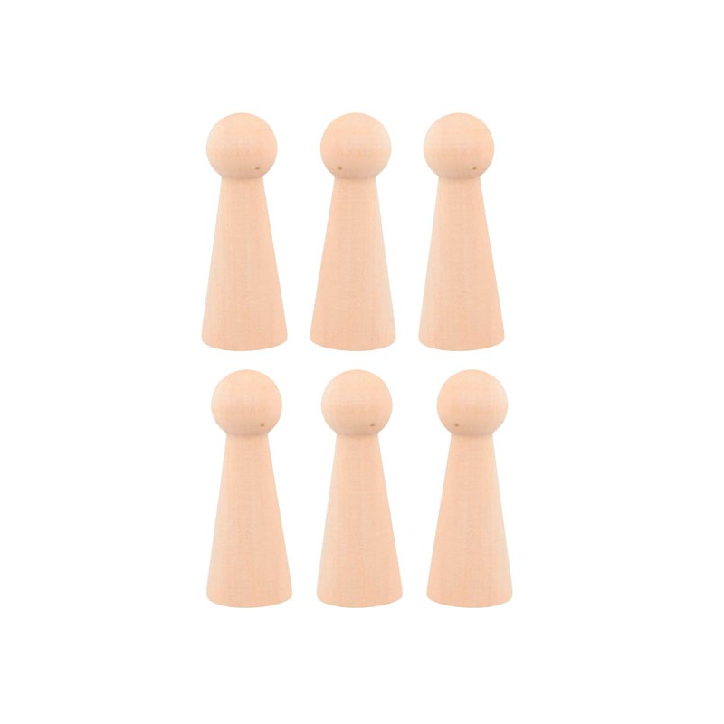 Pions en bois h.7cm x6pcs