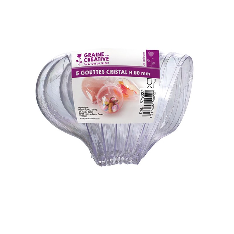 Lot de 5 gouttes en plastique cristal 11cm