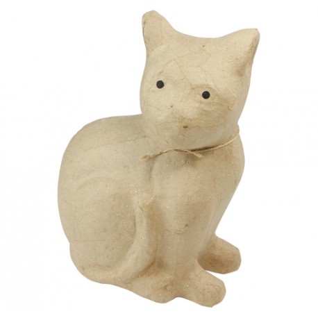 Chat assis en papier maché - 21x11x25cm